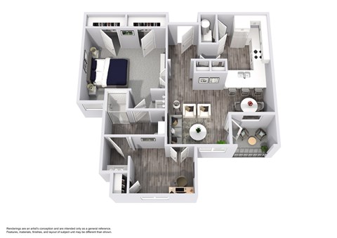 Floor plan for 1 bed, 1 bath, 750 sqft